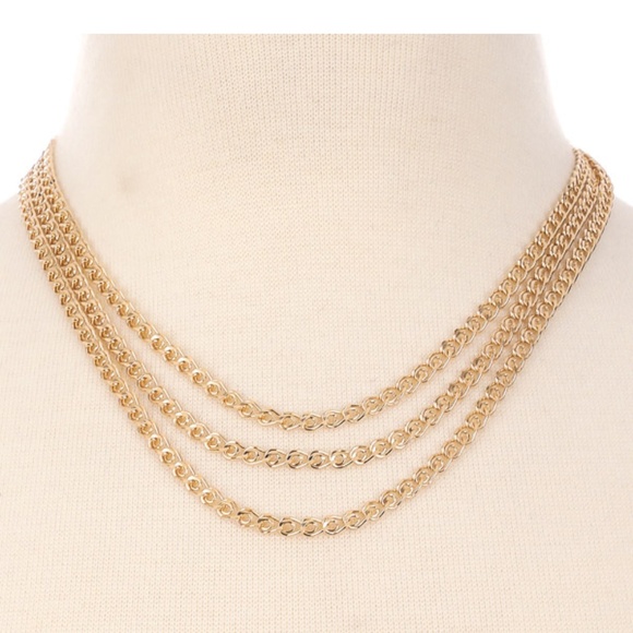 gold 3 layer chain necklace - Picture 2 of 5